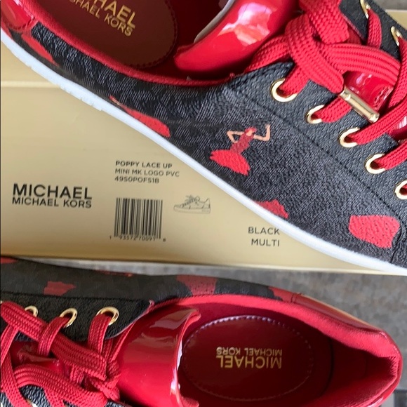 MICHAEL KORS POPPY LACE UP MINI LOGO PVC BLACK MUL - Picture 6 of 16